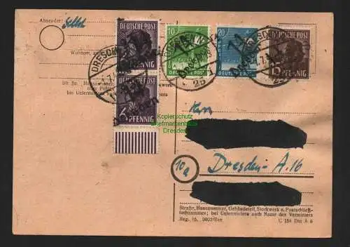 h4450 SBZ Bezirkshandstempel Bezirk 14 Postkarte Dresden 8 echte sehr selten 171
