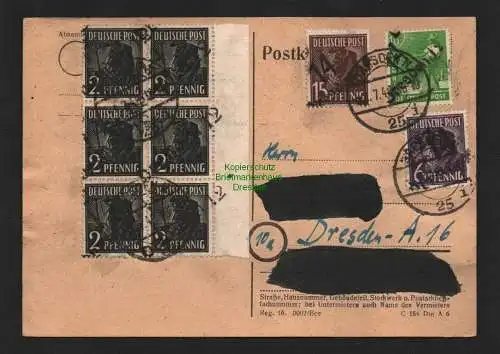 h4462 SBZ Bezirkshandstempel Bezirk 14 Postkarte Dresden 12 mit 171 und 6x 166