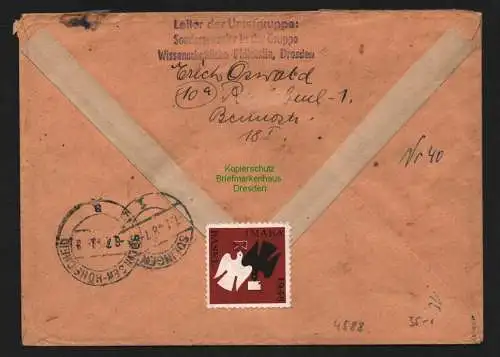 h4588 SBZ Bezirkshandstempel Bezirk 14 R-Brief Coswig 467 181 84 Pfg. Dresden 47