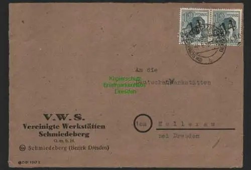 h4386 SBZ Bezirkshandstempel Bezirk 14 Briefvorderseite Schmiedeberg 28.6.