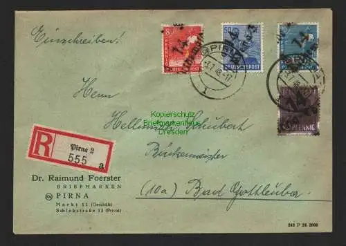 h4353 SBZ Bezirkshandstempel Bezirk 14 R-Brief Pirna nach Bad Gottleuba Copitz u