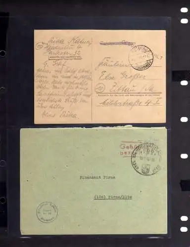 B456 2x SBZ Brief Postkarte Gebühr bezahlt 1945 Heidenau Sachsen an Finanzamt Pi