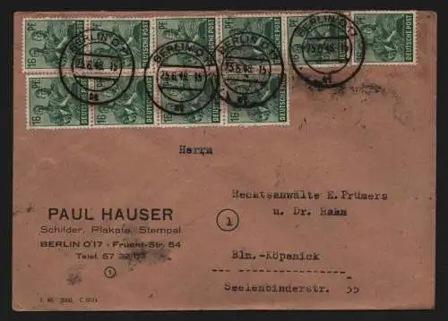 B12804 SBZ Brief Währungsreform Zehnfachfrankatur 1948 Ortsbrief Berlin O17