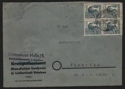 B12844 SBZ Brief Währungsreform Zehnfachfrankatur 1948 Kriminalamt Halle Saale