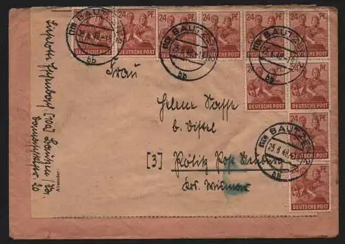 B12821 SBZ Brief Währungsreform Zehnfachfrankatur 1948 Bautzen 25.6.48 nach