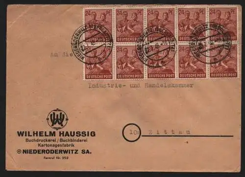 B12827 SBZ Brief Währungsreform Zehnfachfrankatur 1948 Niederoderwitz 22.7.48