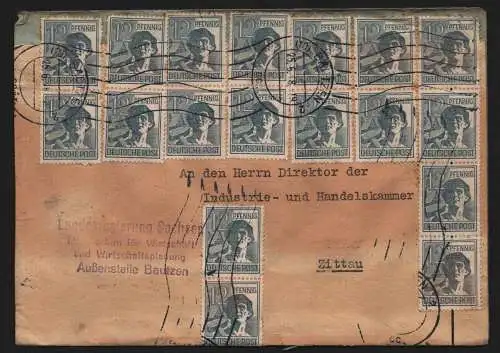 B12820 SBZ Brief Währungsreform Zehnfachfrankatur 1948 Bautzen Landesregierung