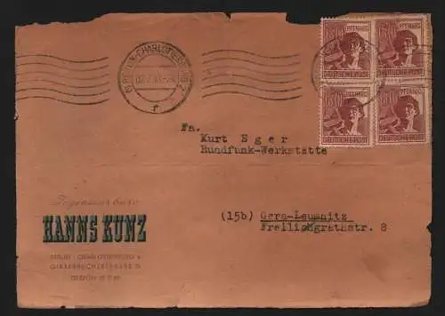 B12811 SBZ Briefvorderseite Währungsreform Zehnfachfrankatur 1948 Berlin Charlot