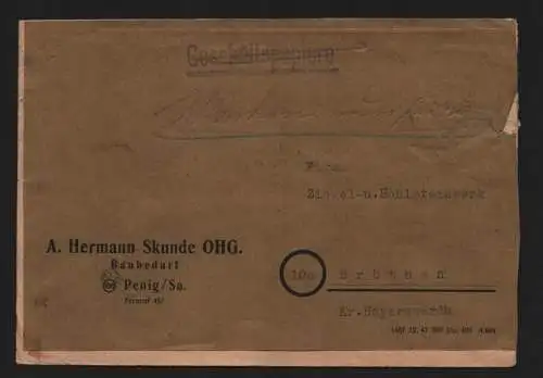 B12855 SBZ Brief Währungsreform Zehnfachfrankatur 1948 Skunde Baubedarf Penig