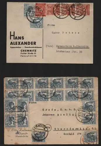 B12939 SBZ Brief Währungsreform Zehnfachfrankatur 1948 Chemnitz n. Rabenstein