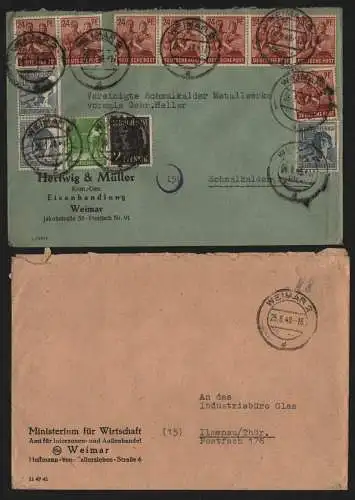 B12839 SBZ 2x Brief Währungsreform Zehnfachfrankatur 1948 Weimar 25.6.48 nach