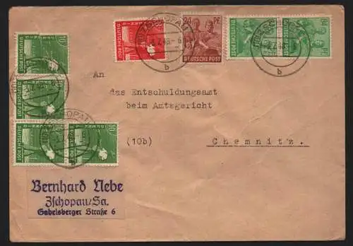 B12874 SBZ Brief Währungsreform Zehnfachfrankatur 1948 Zschopau nach Chemnitz