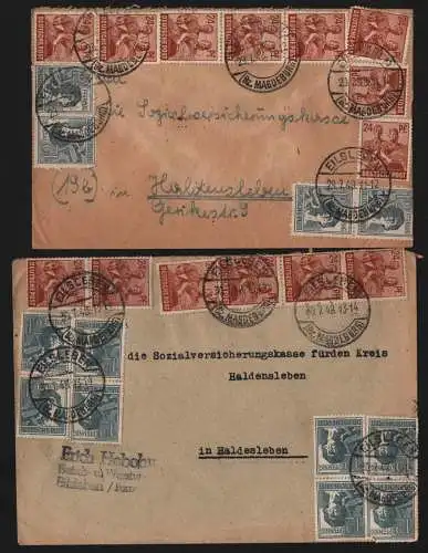 B13568 2x Brief SBZ Währungsreform 1948 Zehnfach Frankatur Eilsleben nach Halden