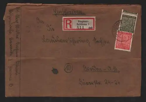 B13000 SBZ Brief Westsachsen 1946 Einschreiben Siegmar-Schönau 132 X 135 Y