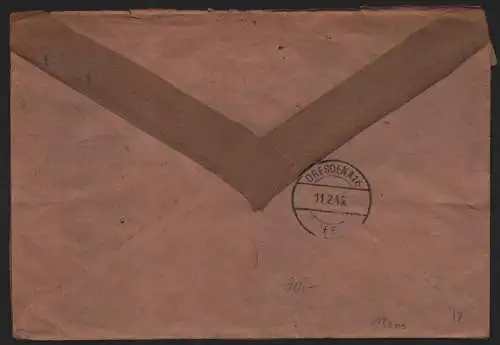 B13000 SBZ Brief Westsachsen 1946 Einschreiben Siegmar-Schönau 132 X 135 Y