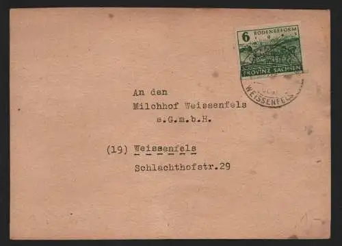 B12993 SBZ Postkarte Provinz Sachsen 1945 85 EF Reichardtswerben Milchhof Weisse