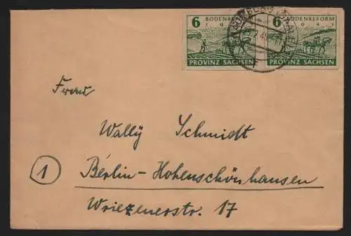 B12992 SBZ Brief Provinz Sachsen 1946 2x 85 Naumburg Saale nach Berlin Hohensch