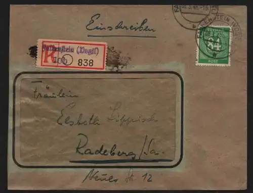 B13119 SBZ Brief 1948 Falkenstein Vogtl. Einschreiben nach Radeberg