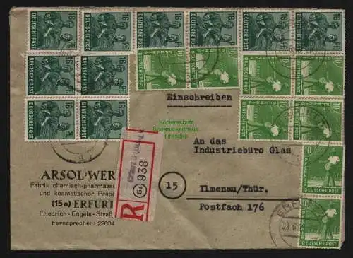 B12712 SBZ Währungsreform 1948 Zehnfach Frankatur Einschreiben Erfurt n. Ilmenau