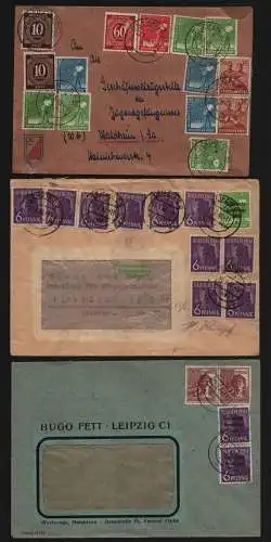 B12727 SBZ Währungsreform 1948 Zehnfach Frankatur 3x Brief Leipzig nach Waldheim