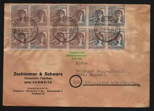 B12731 SBZ Währungsreform 1948 Zehnfach Frankatur 20x 946 Siegmar-Schönau nach