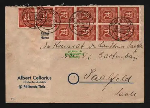 B12719 SBZ Währungsreform 1948 Zehnfach Frankatur 10x 926 Ziffer 24 Pößneck Saal