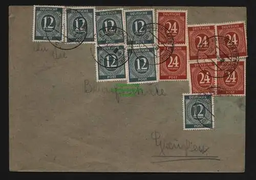 B12723 SBZ Währungsreform 1948 Zehnfach Frankatur Ziffern Wasserthaleben 09.7.48