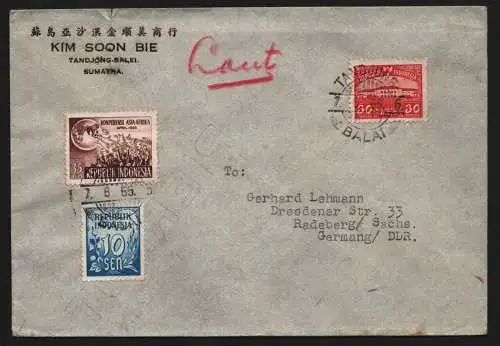 B13058 Indonesien 1955 135 + weitere nach Radeberg DDR Afro-asiatische Konferenz