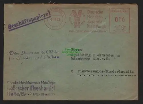 B10768 Brief DDR Propaganda Halle Saale 1950 nch Finsterwalde Deine Stimme am