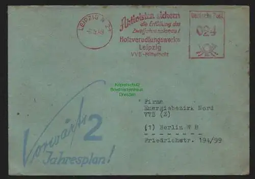 B11013 Brief DDR Propaganda Losung 1949 Vorwärts 2 Jahresplan + Freistempel