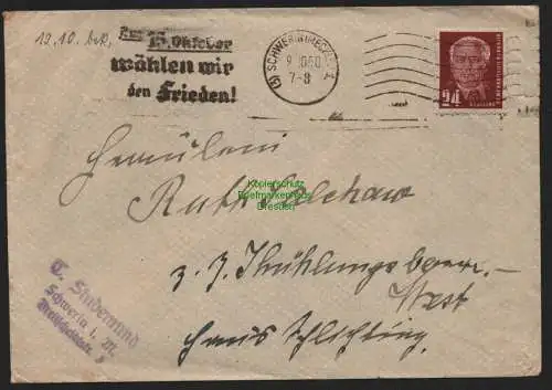 B10781 Brief DDR Propaganda Schwerin Meckl. 1950 Am 15. Oktober wählen Frieden