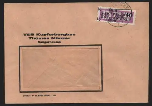 B14042 DDR ZKD Brief 1957 12 8016 Sangerhausen VEB Kupferbergbau Thomas Münzer a