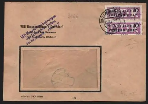 B13947 DDR ZKD Brief 1957 2x10 6001 Bad Liebenwerda VEB Braunkohlenbohrungen und