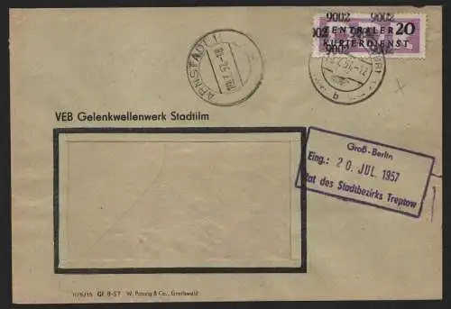 B14062 DDR ZKD Brief 1957 12 9002 Arnstadt VEB Gelenkwellenwerk Stadtilm  an nac