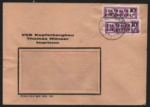 B14040 DDR ZKD Brief 1957 2x10 8016 Sangerhausen VEB Kupferbergbau Thomas Münzer