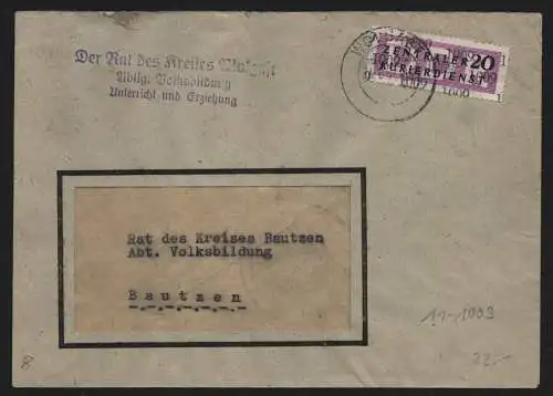B13862 DDR ZKD Brief 1957 11 1009 Wolgast Rat des Kreises an Volksbildung Bautze