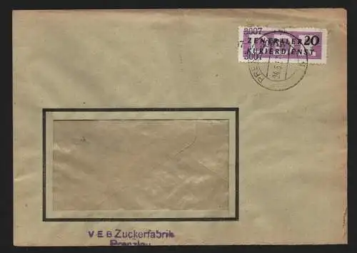 B13891 DDR ZKD Brief 1957 11 3007 Prenzlau Zuckerfabrik Prenzlau an nach Eberswa