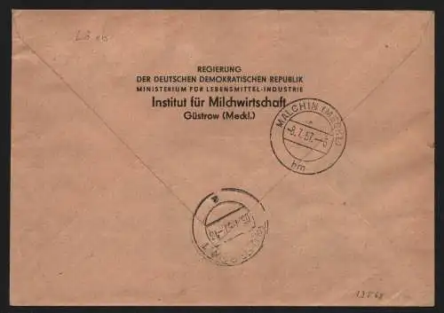 B13868 DDR ZKD Brief 1957 11 2003 Güstrow  Institut für Milchwirtschaft an Malch