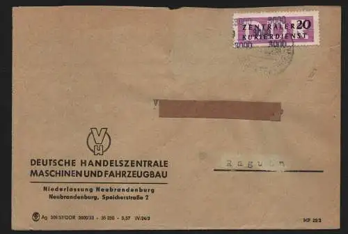 B13878 DDR ZKD Brief 1957 15 3000 Neubrandenburg DHZ Maschinen- und Fahrzeugbau