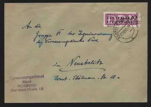 B13864 DDR ZKD Brief 1957 15 2000 Schwerin Vermessungsdienst Nord  an Neustrelit