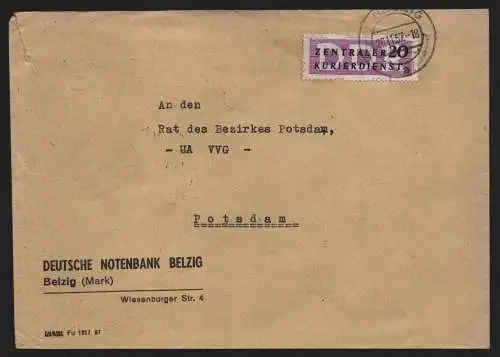 B13904 DDR ZKD Brief 1957 11 4001 Belzig Deutsche Notenbank an Rat des Bezirkes
