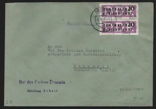 B13882 DDR ZKD Brief 1957 2x11 3003 Demmin Rat des Kreises Abteilung Arbeit an B