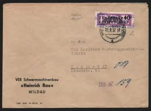 B13911 DDR ZKD Brief 1957 12 4005 K.-Wusterhausen VEB Schwermaschinenbau Heinric