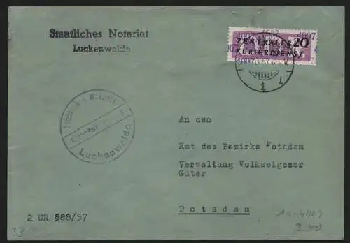 B13915 DDR ZKD Brief 1957 11 4007 Luckenwalde Staaatliches Notariat  an Rat des