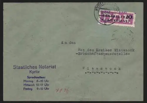 B13913 DDR ZKD Brief 1957 15 4006 Kyritz Staaatliches Notariat  an Rat des Kreis