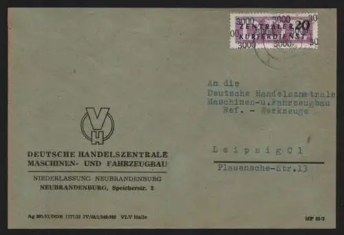 B13877 DDR ZKD Brief 1957 11 3000 Neubrandenburg DHZ Maschinen- und Fahrzeugbau