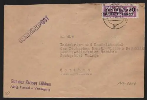 B13960 DDR ZKD Brief 1957 11 6010 Lübben Rat des Kreises an IHK Cottbus