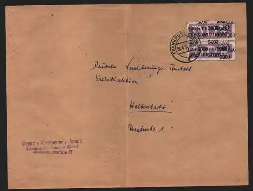 B13933 DDR ZKD Brief 1957 2x11 5000 Frankfurt Oder Deutsche Versicherungsanstalt