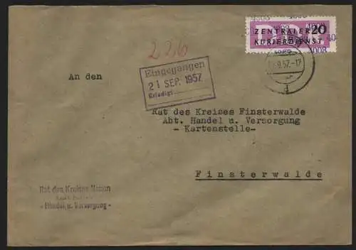 B13918 DDR ZKD Brief 1957 15 4008 Nauen Rat des Kreises an Rat des Kreises Finst