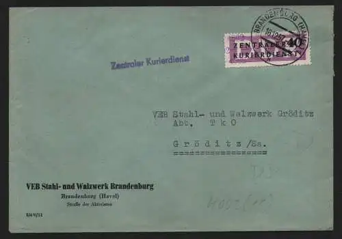 B13906 DDR ZKD Brief 1957 12 4002 Brandenburg VEB Stahl- und Walzwerk an nach Gr